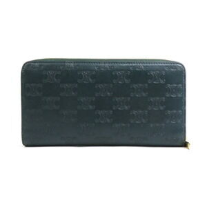 Celine green leather zip Triomphe around wallet long
